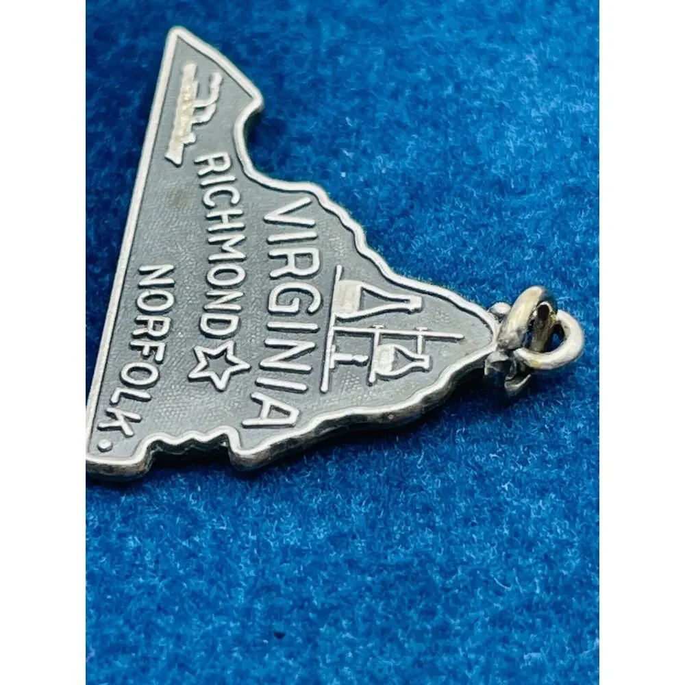 Vintage Sterling Silver Virginia State Map Charm JMF STG Richmond Norfolk VA